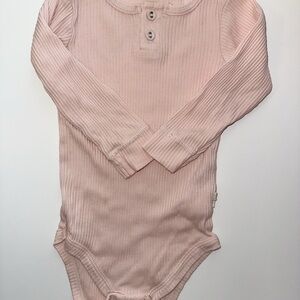 Jamie Kay Ribbed Long-Sleeve One-Piece Bodysuit in Pale Pink